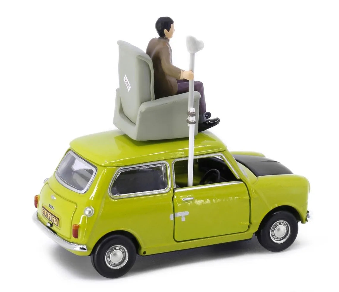 Tiny HK Mr. Bean Mini Cooper Green, Black Mr. Bean-Acessories (Mr. Bean Figure + Car + Broom)