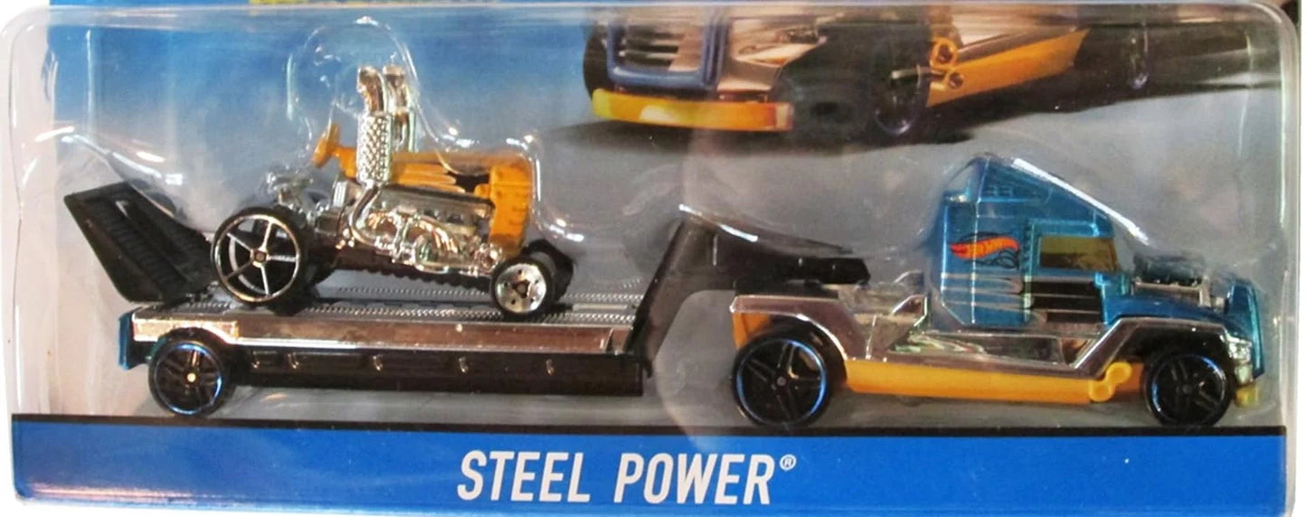 Hot Wheels Hauler Steel Power Steel Power - (Set of Hauler + Car) Blue & Yellow