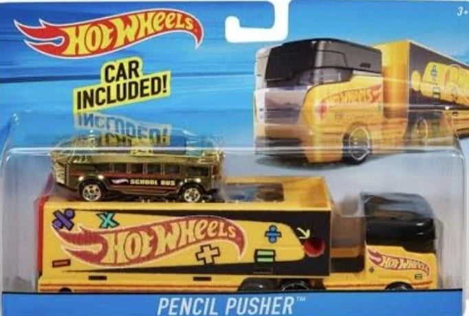 Hot Wheels Hauler Pencil Pusher Pencil Pusher - (Set of Hauler + Car) Yellow