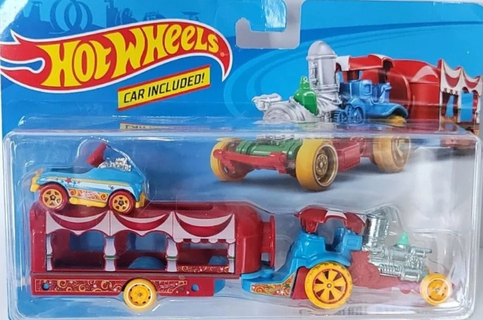 Hot Wheels Hauler Car-Nival Steamer Car-Nival Steamer - (Set of Hauler + Car) Red