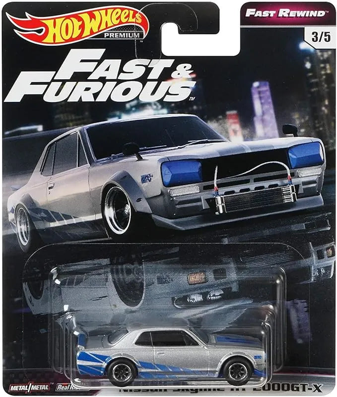 Hotwheels Premium Edition Nissan Skyline HT 2000GT-X Silver, Blue Fast & The Furious
