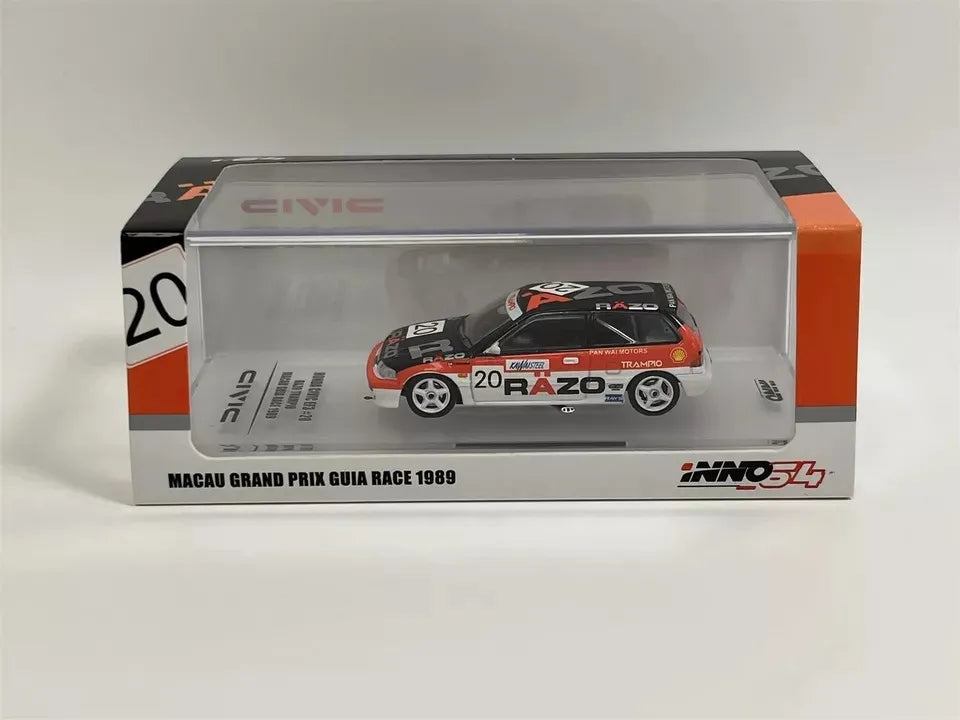 Inno 64 Honda Civic EF3 # 20 Razo Trampio 1989 Black, Red Macau Guia Race
