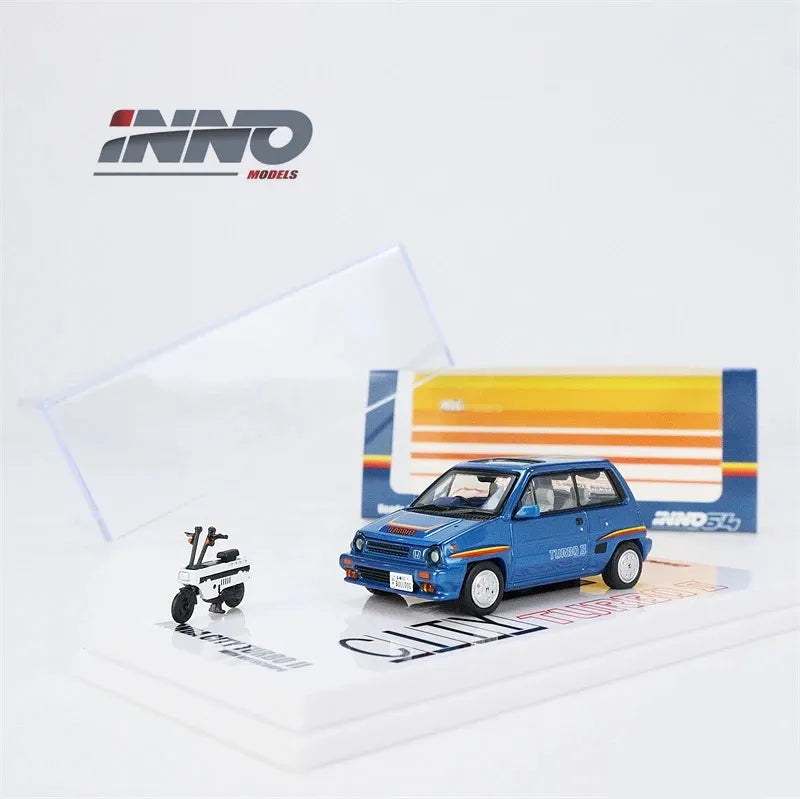 Inno 64 Honda City Turbo II Blue With Motocompo bike
