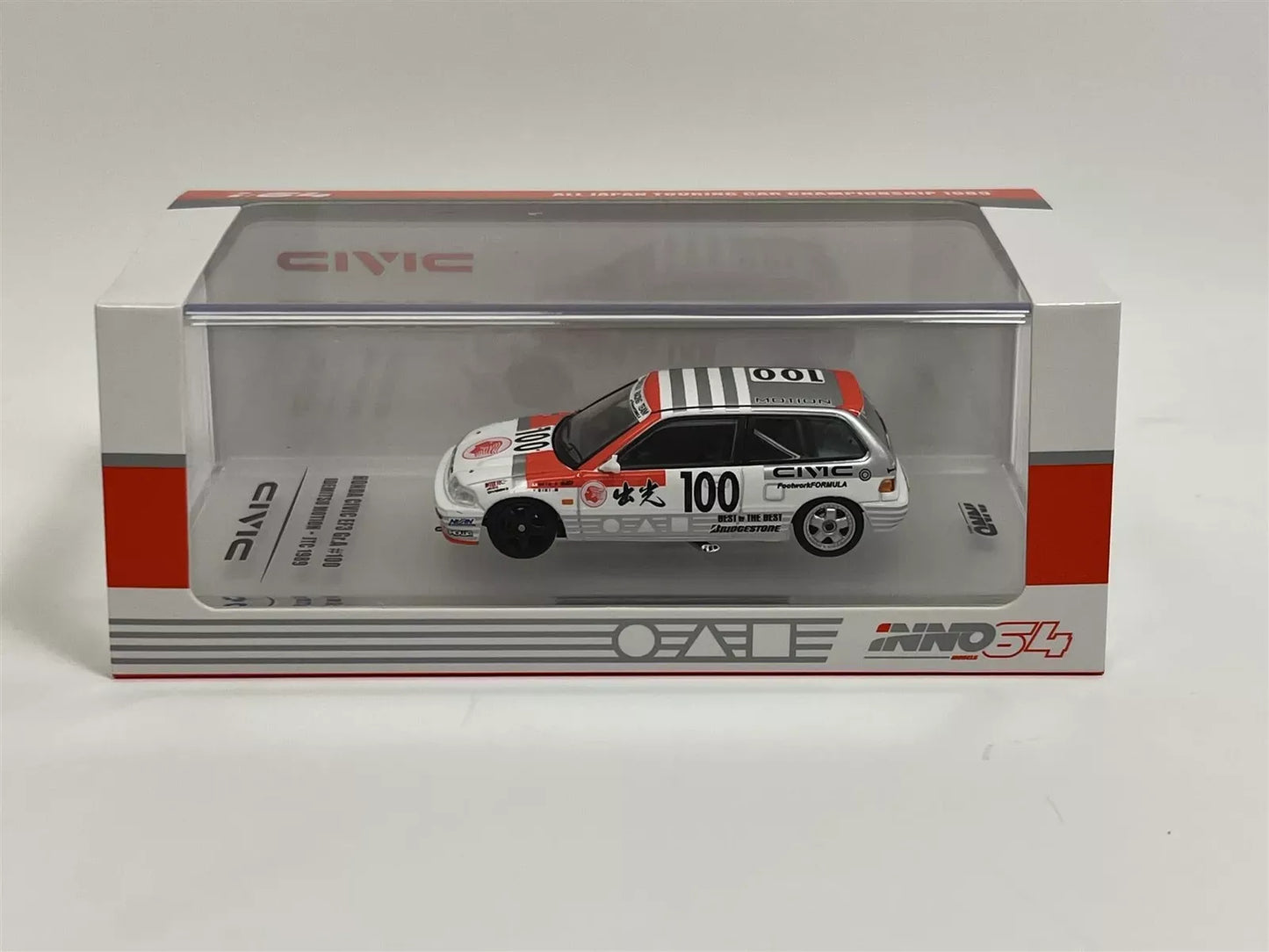 Inno 64 Honda Civic EF3 Gr.A # 100 1989 White, Orange Idemitsu Motion - Macau Guia Race