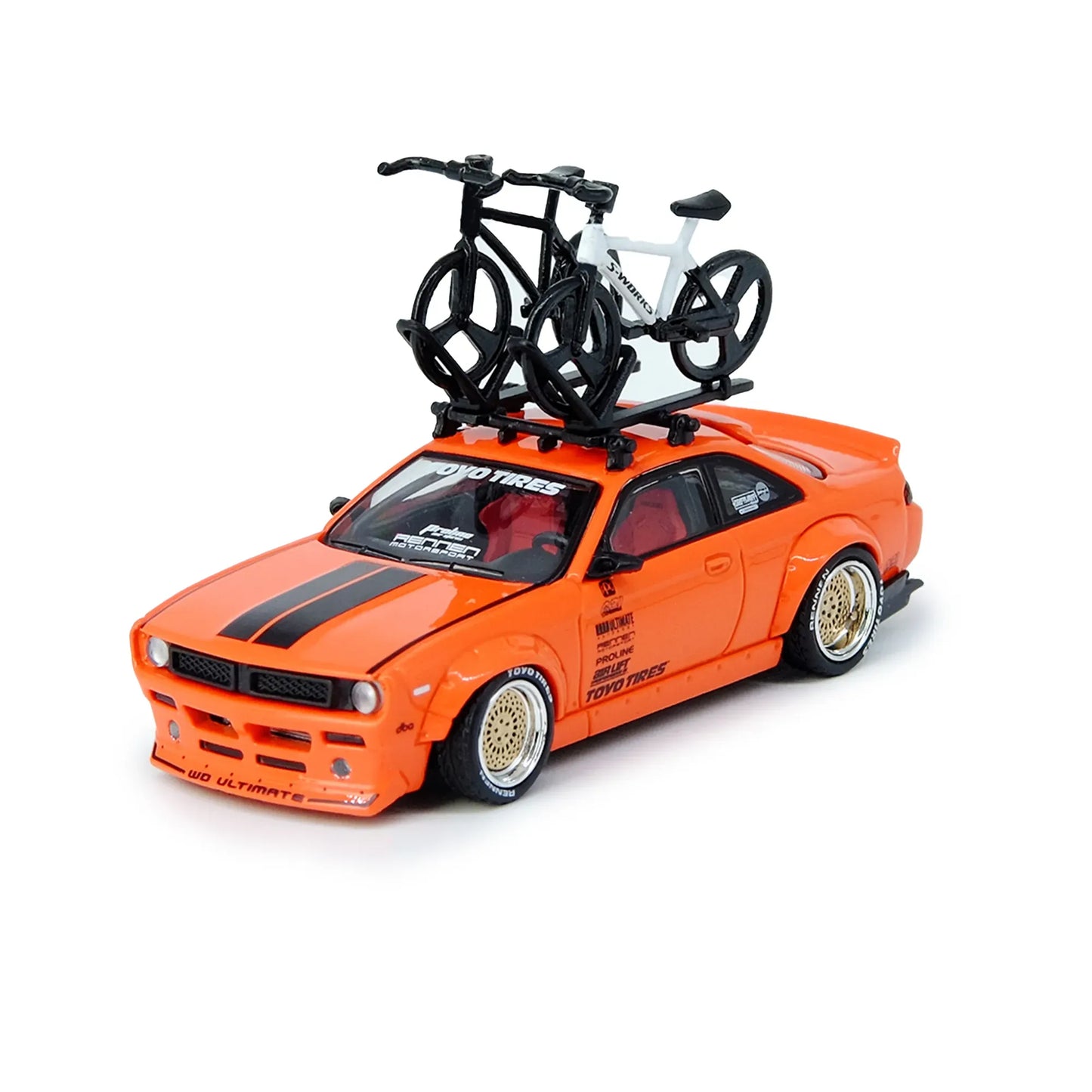 Inno 64 Nissan Silvia (S14) Orange Rocket Bunny Boss Aero - With 2 racing bicycles