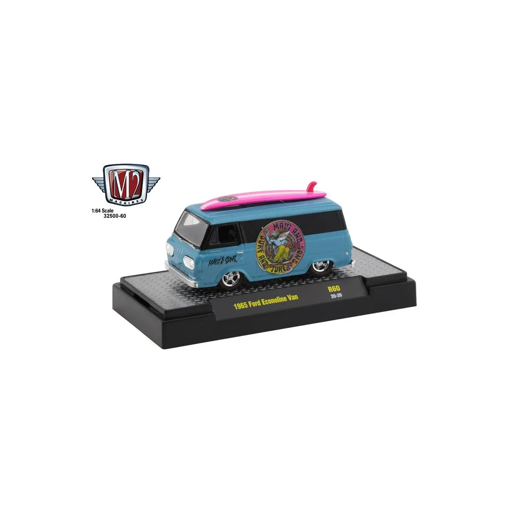 M2 Machines Limited Edition Ford Econoline Van 1965 Blue Pink Surfing Board