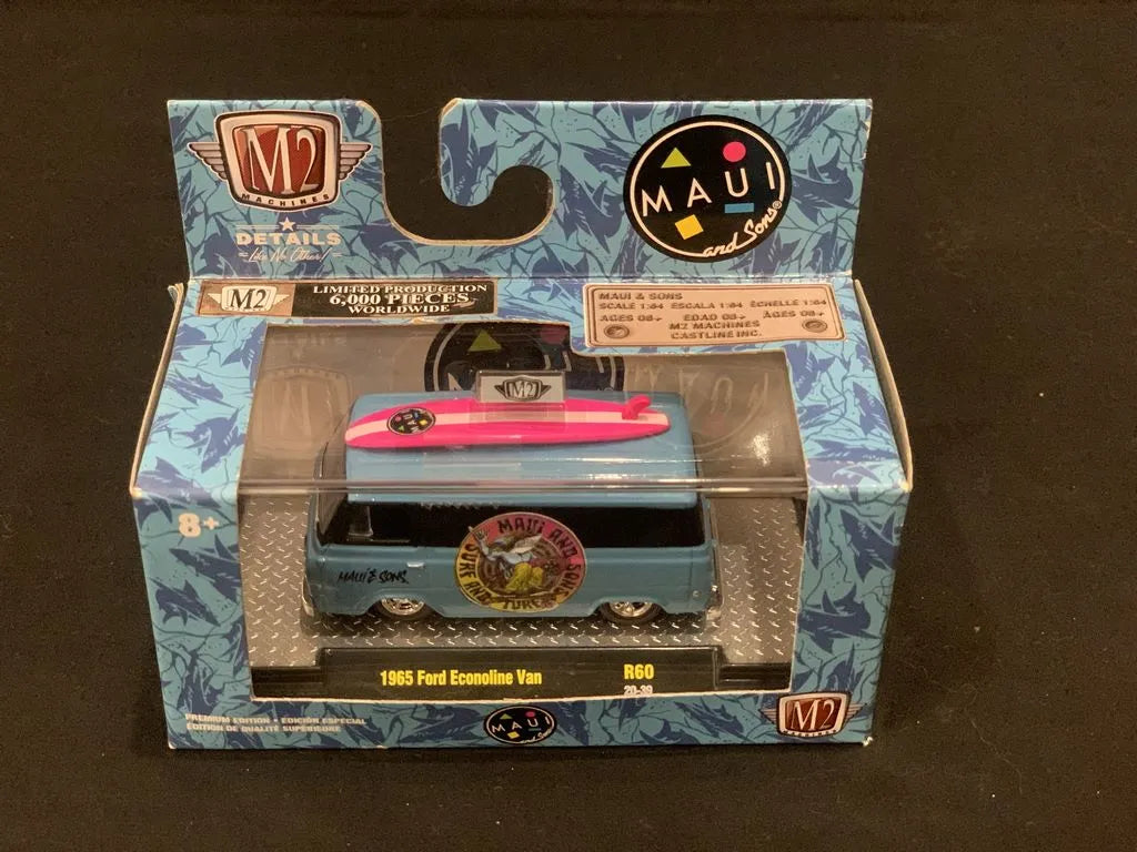 M2 Machines Limited Edition Ford Econoline Van 1965 Blue Pink Surfing Board