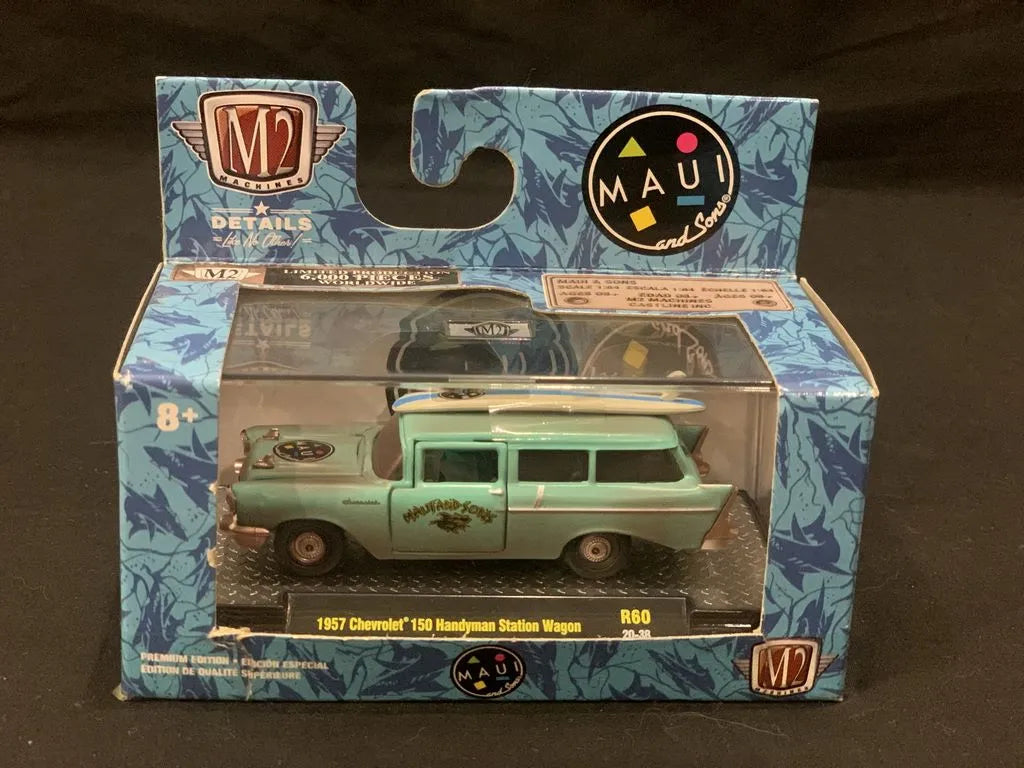 M2 Machines Limited Edition Chevrolet 150 Handyman Station Wagon 1957 Green White Surfing Board
