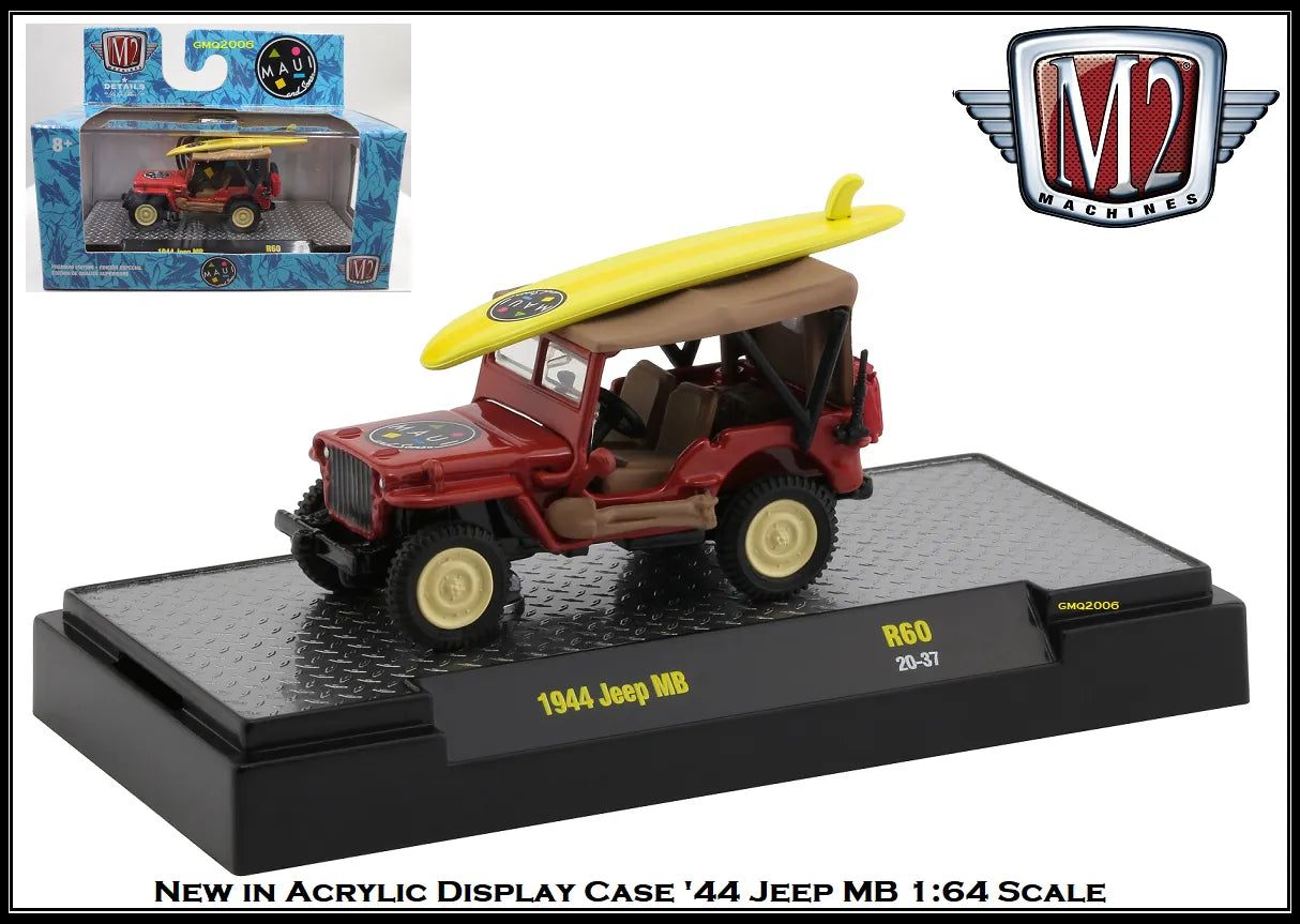 M2 Machines Limited Edition Jeep MB 1944 Red Yellow Surfing Board