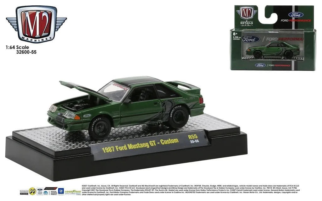 M2 Machines Limited Edition Ford Mustang GT - Custom 1987 Green, Black Cobra Jet