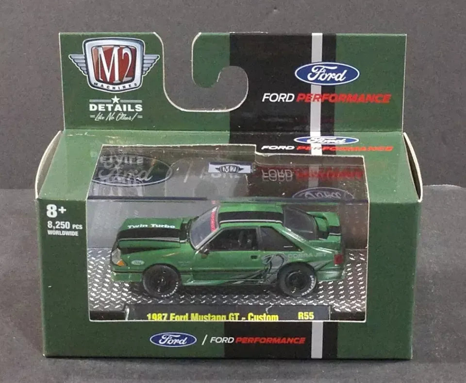 M2 Machines Limited Edition Ford Mustang GT - Custom 1987 Green, Black Cobra Jet
