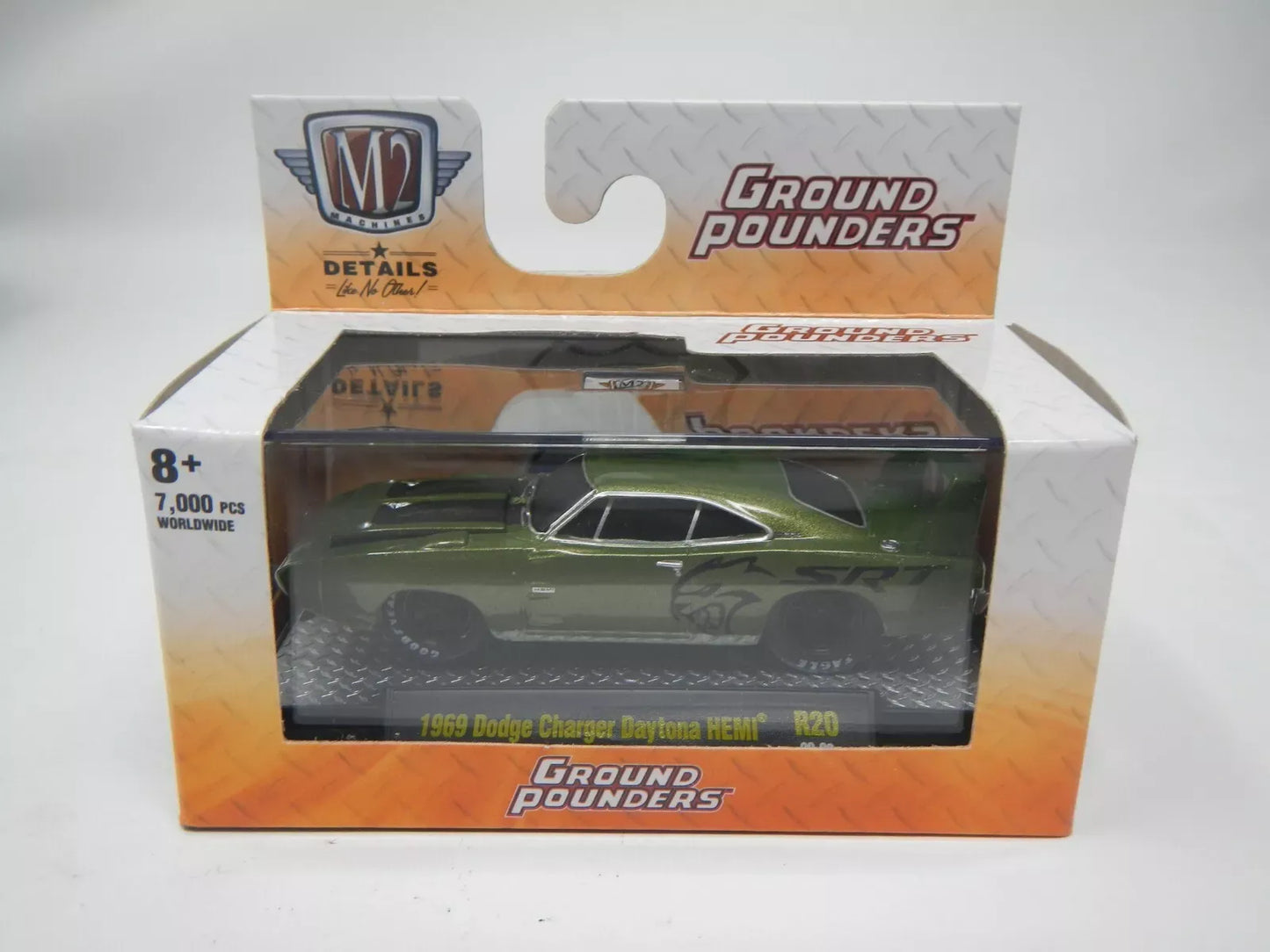 M2 Machines Limited Edition Dodge Charger Daytona HEMI 1969 Green, Black Ground Pounders