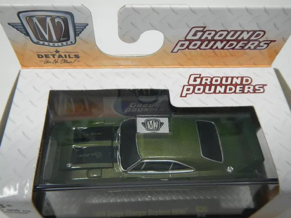 M2 Machines Limited Edition Dodge Charger Daytona HEMI 1969 Green, Black Ground Pounders