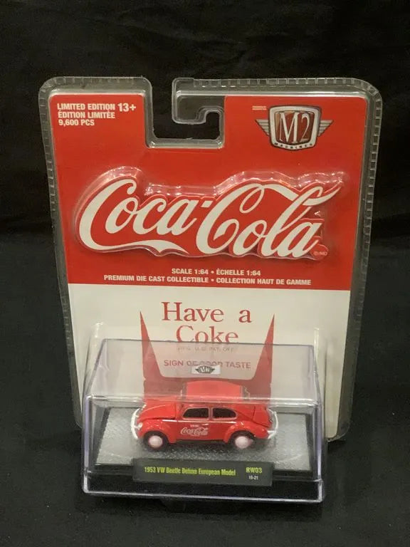 M2 Machines Premium Edition Volkswagen Beetle Deluxe European Model 1953 Red, White Coca Cola