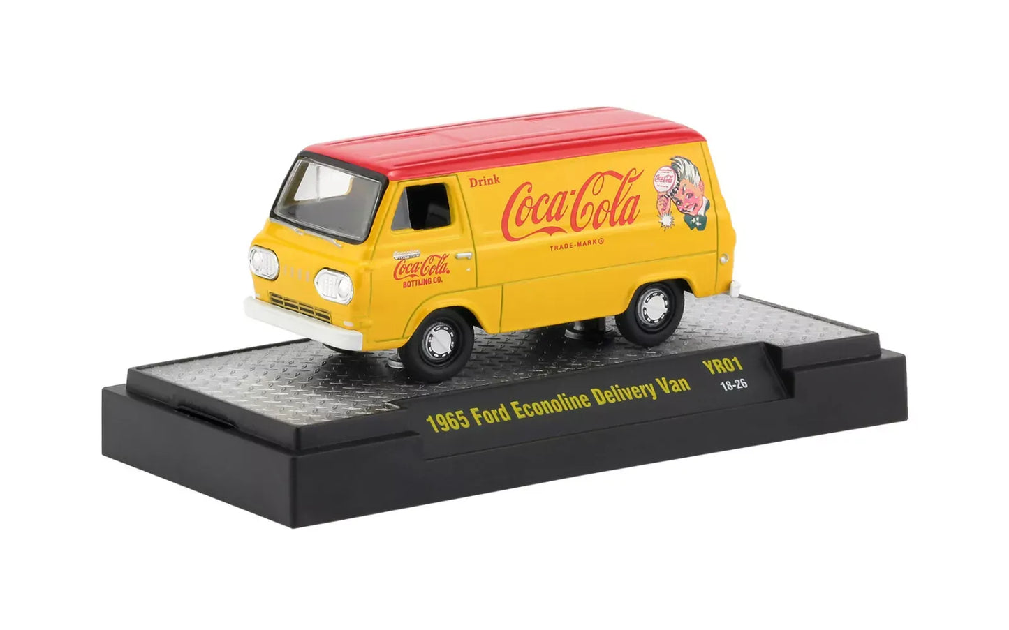M2 Machines Premium Edition Ford Econoline Delivery Van 1965 Yellow, Red Coca Cola
