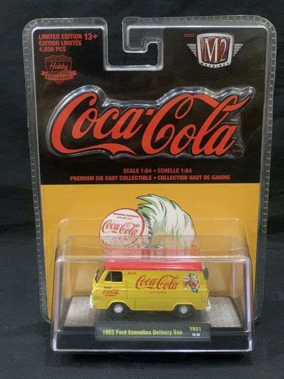 M2 Machines Premium Edition Ford Econoline Delivery Van 1965 Yellow, Red Coca Cola