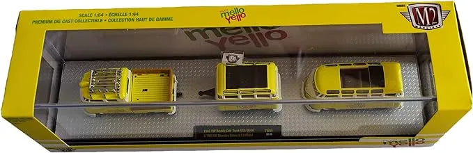 M2 Limited Edition Volkswagen Set of 3, Double Cab Truck (USA) + Microbus Delux (USA) 1960 Yellow, Black Set of three models