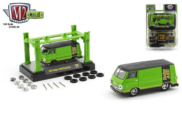 M2 Dodge A-100 Panel Van 1967 Green With tyres accessories + Car Lift
