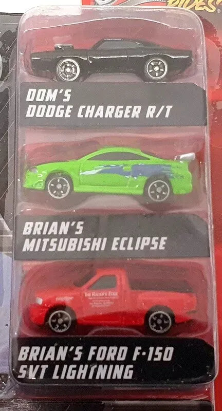 Jada Nano Hollywood Dodge/Mitsubishi/Ford Pack of three (Dodge Charger R/T, Mitsubishi Eclipse, Ford F-150 SVT Lightening) Black, Green, Red Fast & Furious