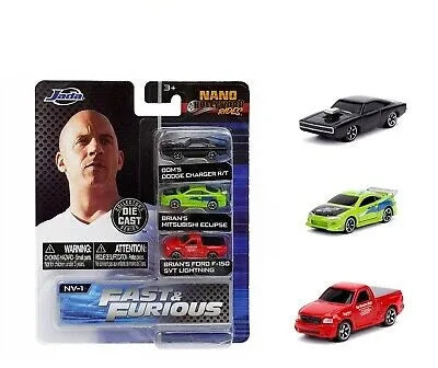 Jada Nano Hollywood Dodge/Mitsubishi/Ford Pack of three (Dodge Charger R/T, Mitsubishi Eclipse, Ford F-150 SVT Lightening) Black, Green, Red Fast & Furious