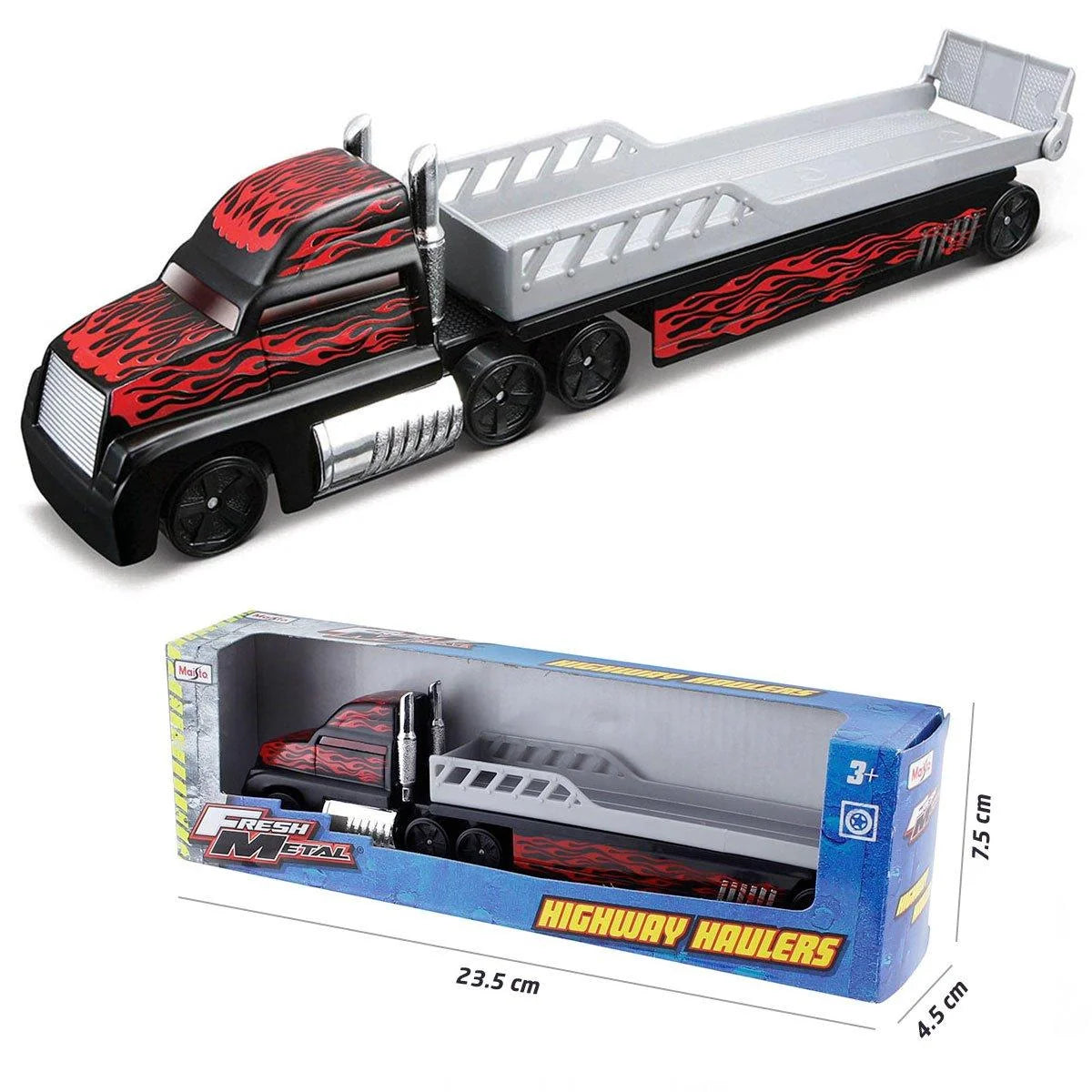 Maisto Fresh Metal Flatbed Transport Truck Red Flame Highway Haulers