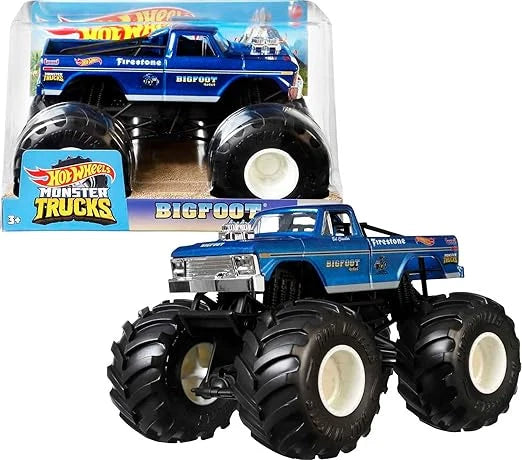 Hot Wheels  Monster Trucks  Big Foot  4 x 4 x 4  Blue Giant Wheels