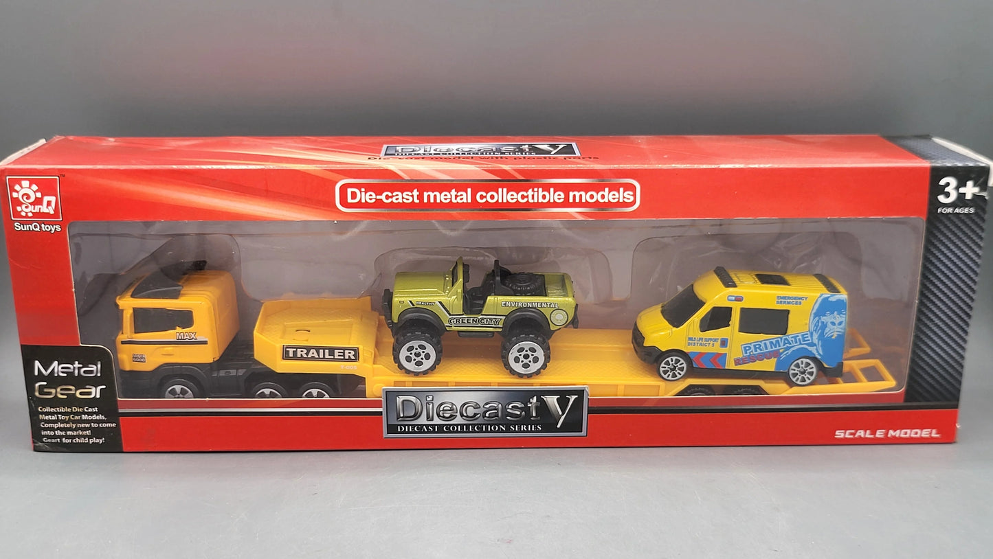 SunQ toys    Trailer + 2 vehicles  Yellow