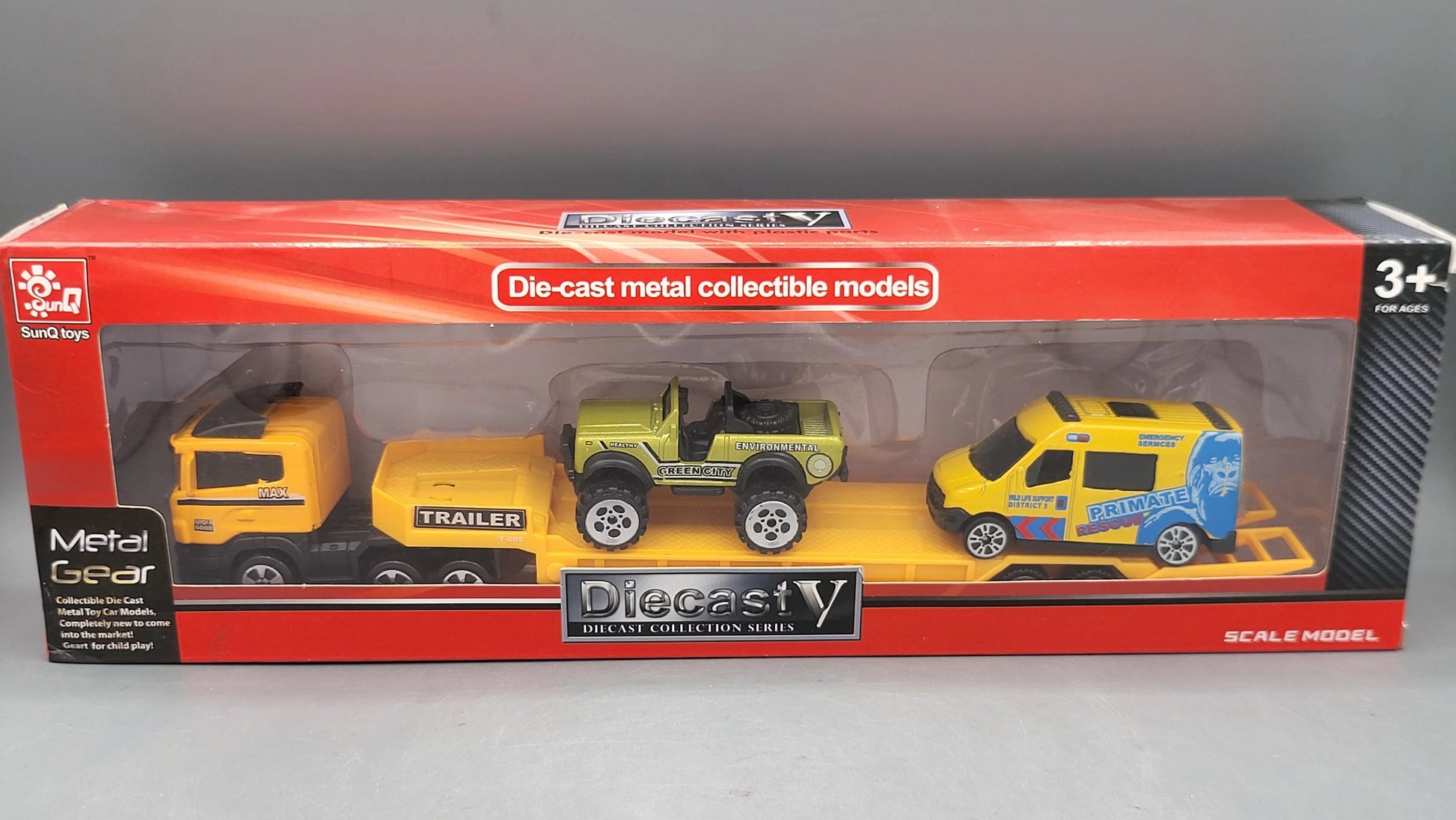 SunQ toys    Trailer + 2 vehicles  Yellow