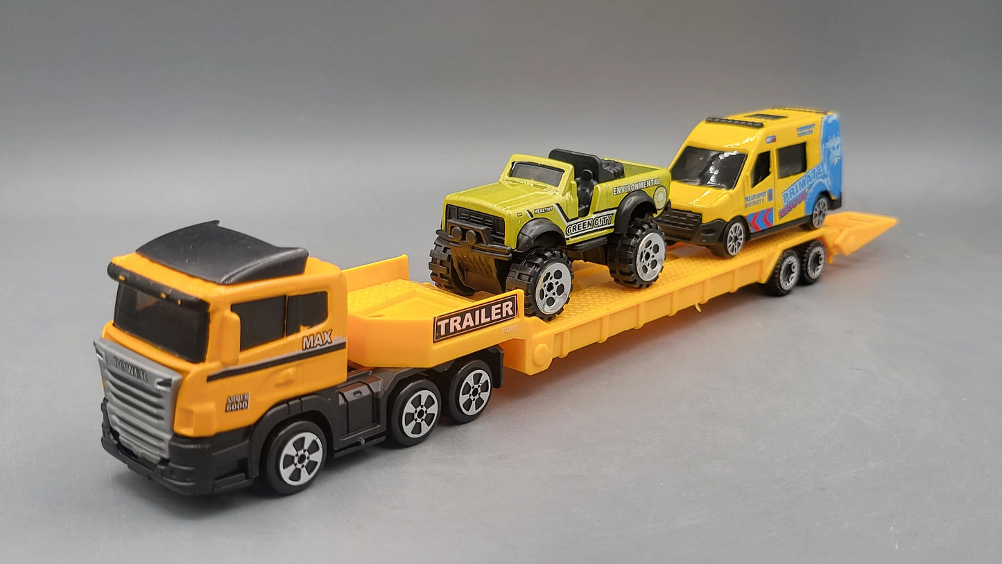 SunQ toys    Trailer + 2 vehicles  Yellow