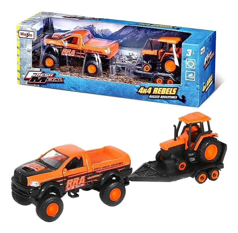 Maisto  Fresh Metal Dodge Set of x2 Vehicles - Ram Truck + Tractor  Orange Rebels Rugged Adventures