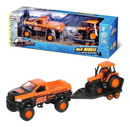 Maisto  Fresh Metal Dodge Set of x2 Vehicles - Ram Truck + Tractor  Orange Rebels Rugged Adventures