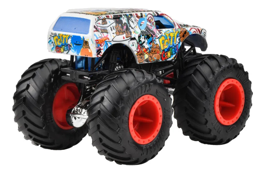 Hotwheels  Monster Trucks  Rugged Truck: Potty Central  Black, White Rev Tredz