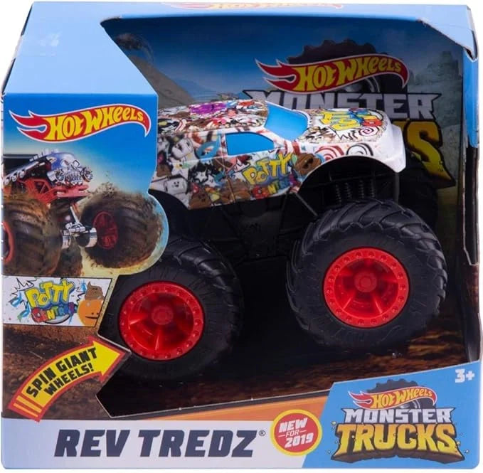 Hotwheels  Monster Trucks  Rugged Truck: Potty Central  Black, White Rev Tredz