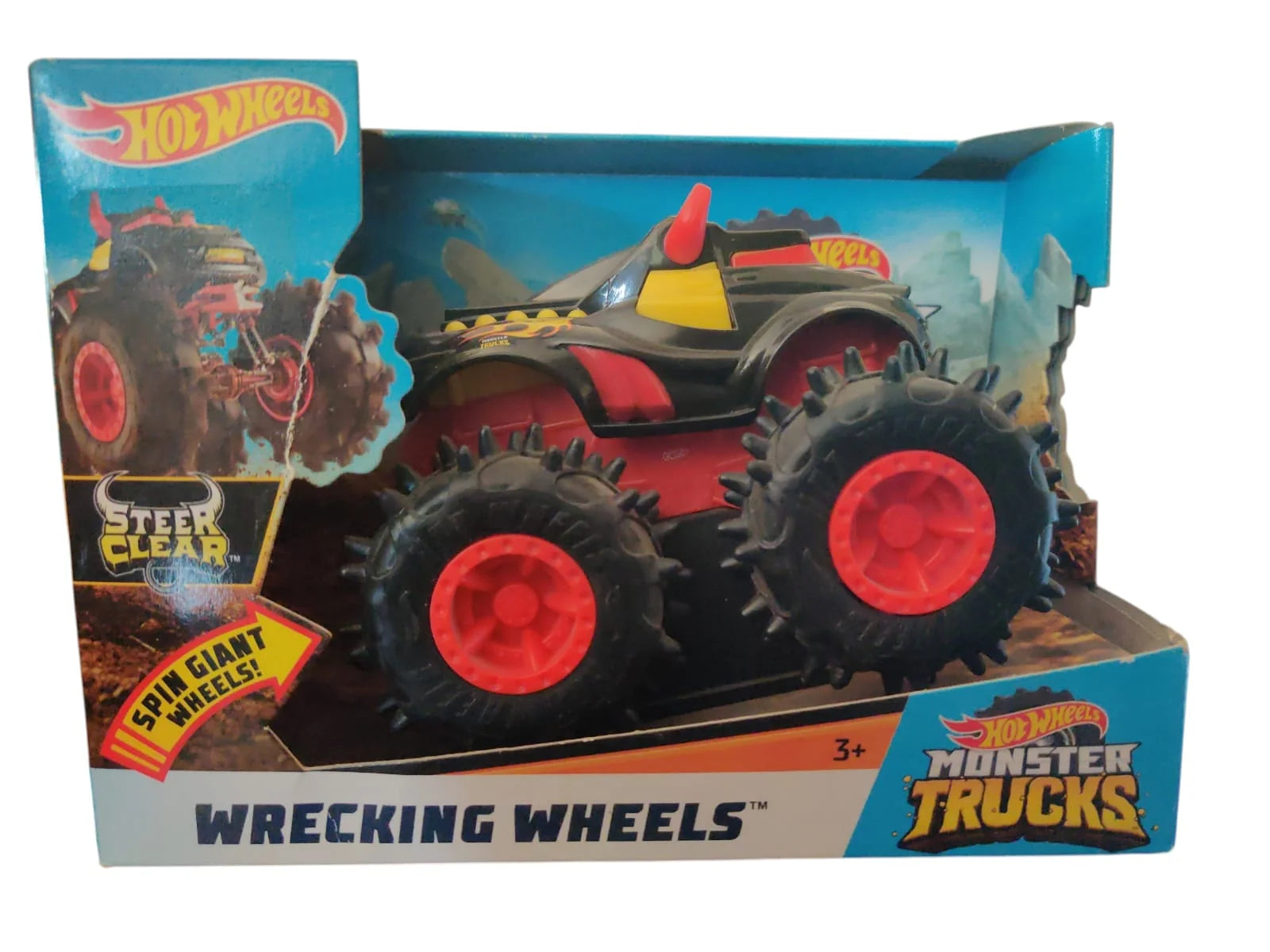 Hotwheels  Monster Trucks  Rugged Truck: Steer Clear  Black, Red Wrecking Wheels