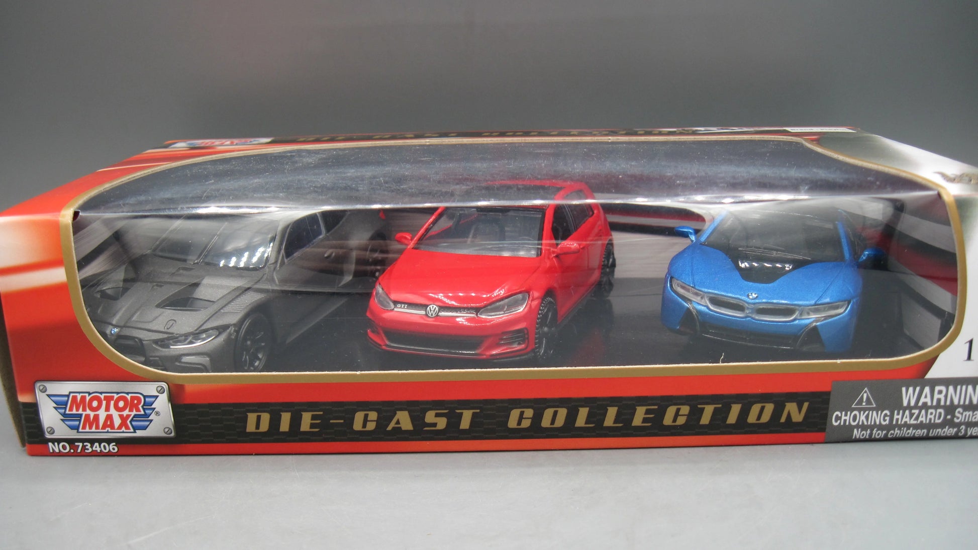 Motor Max  Playfun BMW, VW, BMW VW Golf MK7, BMW i8, BMW (Set of 3 cars)  Grey, Red, Blue