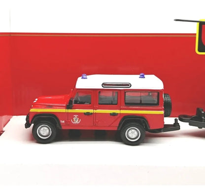 Bburago  Emergency Force  Set of 2 vehicles - Land Rover Defender 110 + Helicopter  Red Secuirty Vehice