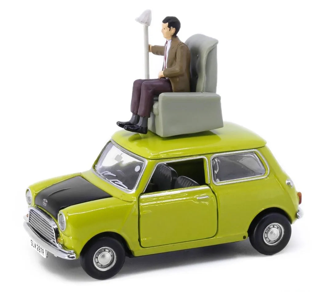 Tiny HK Mr. Bean  Mini Cooper  Green, Black Mr. Bean-Acessories (Mr. Bean Figure + Car + Broom)