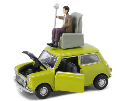 Tiny HK Mr. Bean  Mini Cooper  Green, Black Mr. Bean-Acessories (Mr. Bean Figure + Car + Broom)