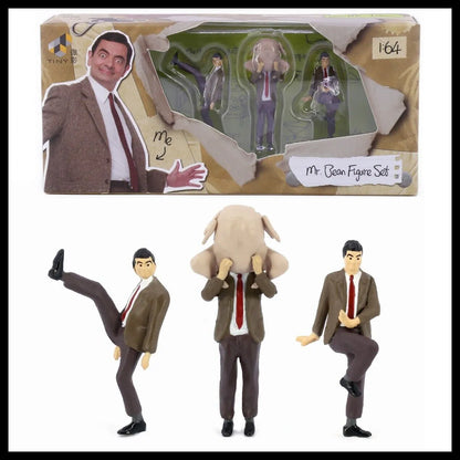 Tiny HK Mr. Bean  Mr Bean High Kick, Face with turkey,Dancing  Brown  Mr. Bean Figures x 3