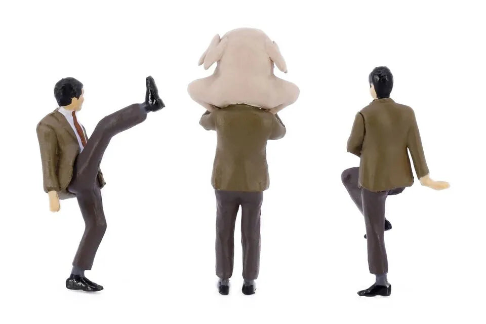 Tiny HK Mr. Bean  Mr Bean High Kick, Face with turkey,Dancing  Brown  Mr. Bean Figures x 3