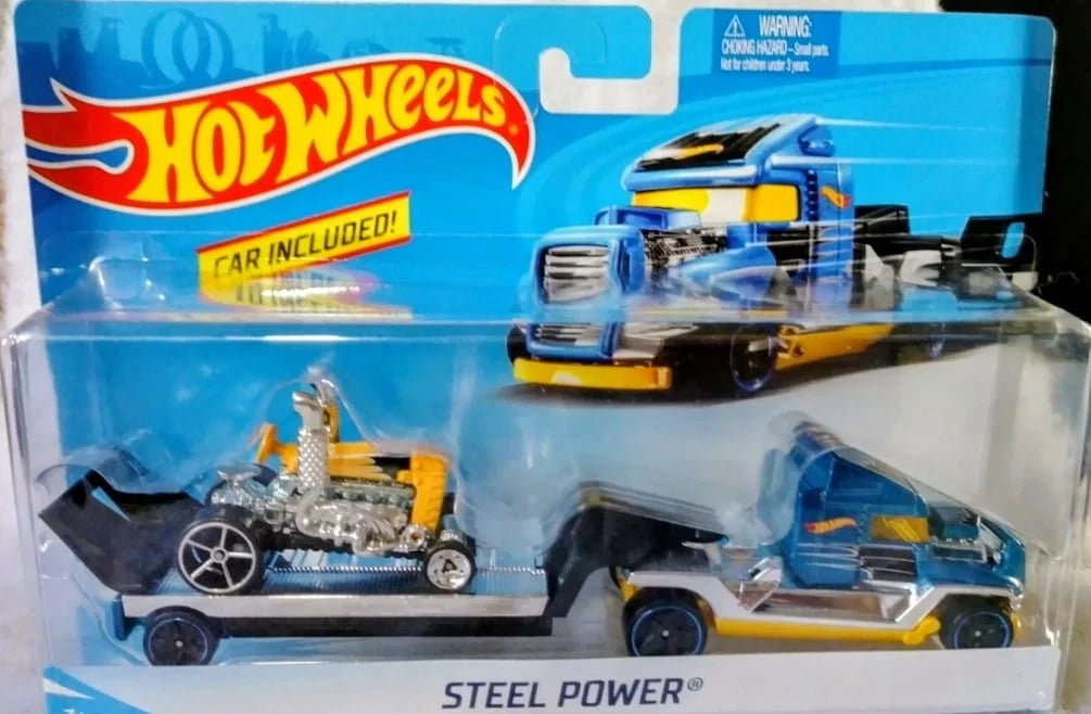 Hot Wheels  Hauler Steel Power  Steel Power - (Set of Hauler + Car)  Blue & Yellow