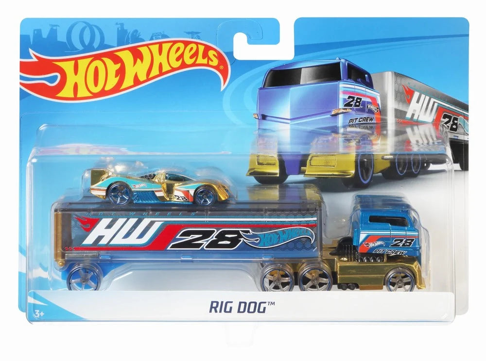 Hot Wheels  Hauler Rig Dog  Rig Dog - (Set of Hauler + Car)  Blue & Golden
