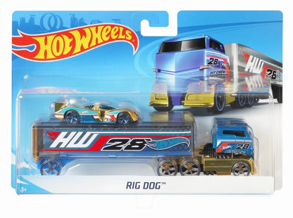 Hot Wheels  Hauler Rig Dog  Rig Dog - (Set of Hauler + Car)  Blue & Golden