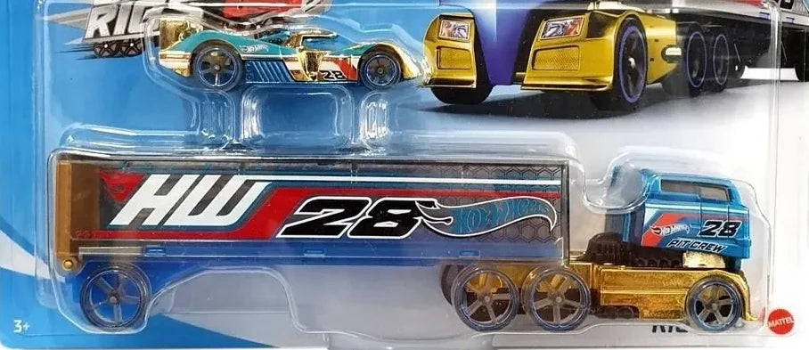 Hot Wheels  Hauler Rig Dog  Rig Dog - (Set of Hauler + Car)  Blue & Golden