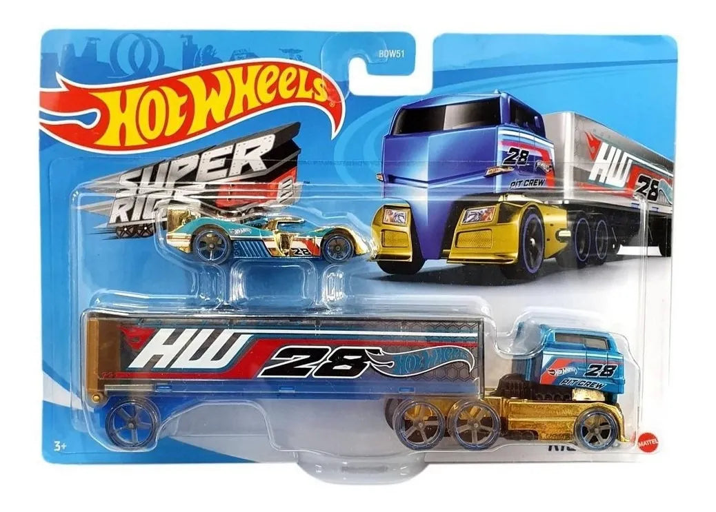 Hot Wheels  Hauler Rig Dog  Rig Dog - (Set of Hauler + Car)  Blue & Golden