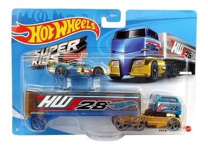 Hot Wheels  Hauler Rig Dog  Rig Dog - (Set of Hauler + Car)  Blue & Golden