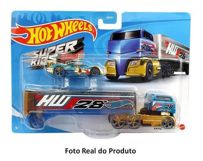 Hot Wheels  Hauler Rig Dog  Rig Dog - (Set of Hauler + Car)  Blue & Golden