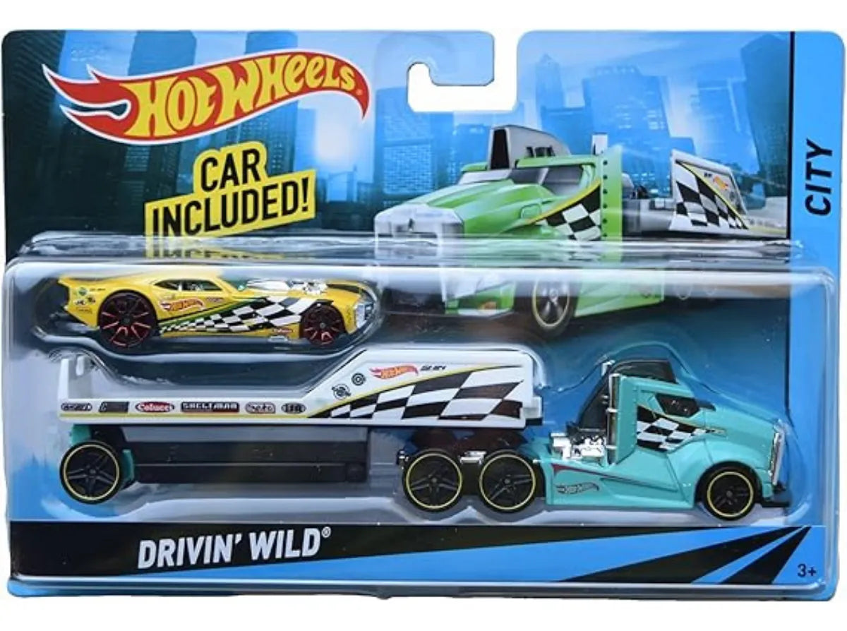 Hot Wheels  Hauler Drivin' Wild  Drivin' Wild - (Set of Hauler + Car)  Green & White