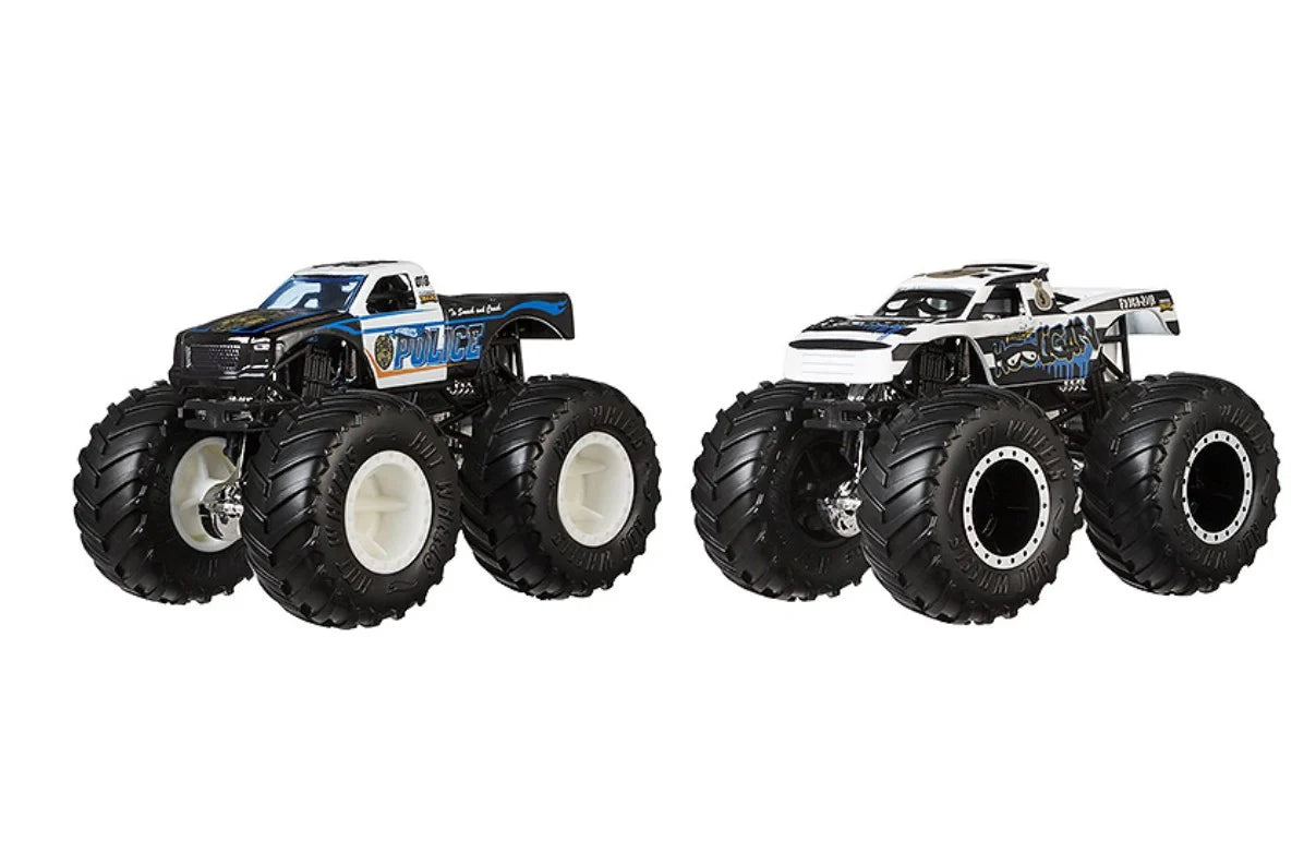 Hot Wheels  Monster Trucks Demolition Doubles (Pack of 2) Police VS Hooligan   Black, White Giant Wheels
