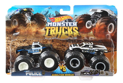 Hot Wheels  Monster Trucks Demolition Doubles (Pack of 2) Police VS Hooligan   Black, White Giant Wheels